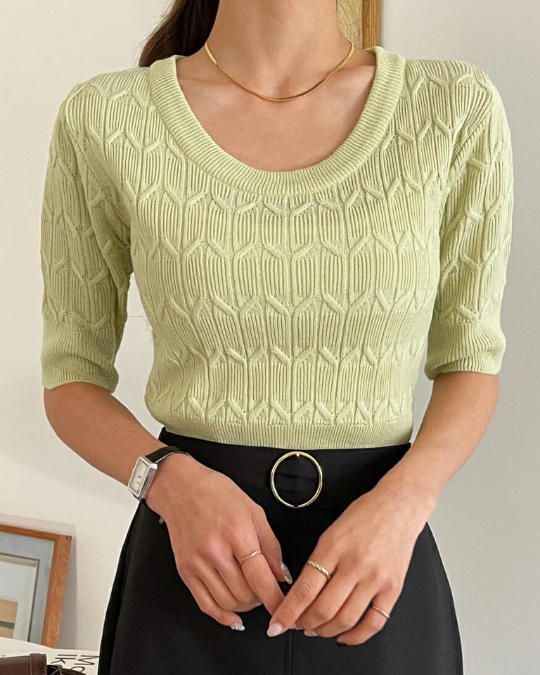 【10%OFF】ジグザグ半袖ニット・全4色・t65467 レディース 【tops】ニット トップス 半袖 柄 ジグザグ 春 夏 秋 デコルテ見せ 鎖骨 Uネック クロップド丈 ぴったり カジュアル 大人っぽ かわいい 可愛い パステル ブラック 韓国ファッション【HS】セール