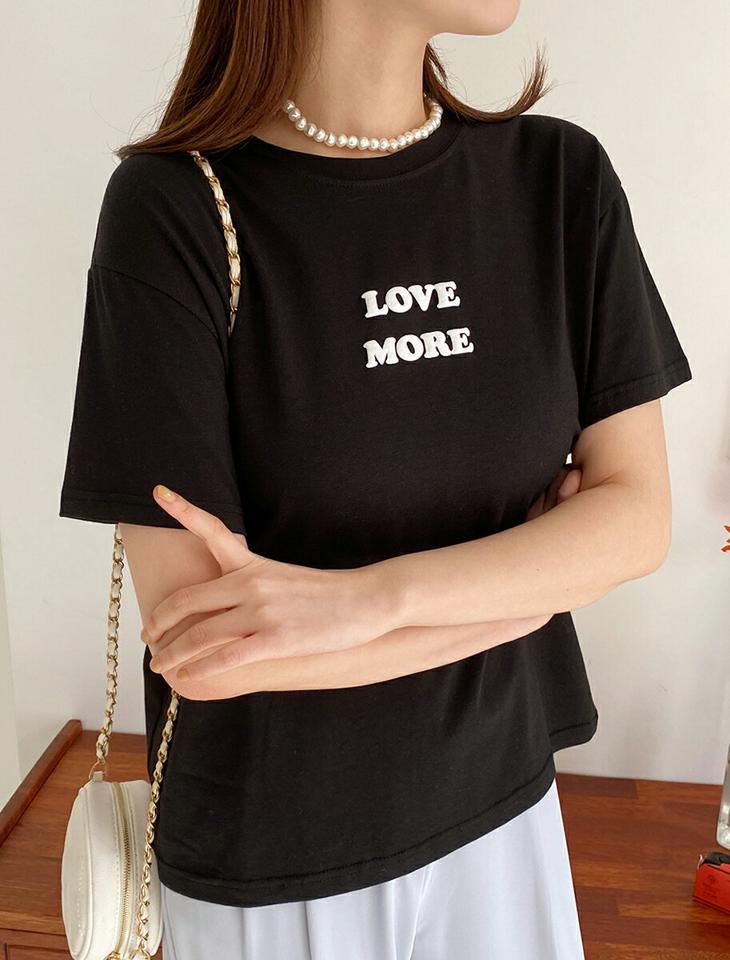 LOVE MOREロゴ半袖Tシャツ・全3色・t66300 レディース 【tops】韓国ファッション トップス Tシャツ 大人 半袖 ラウンドネック レタリング 英字 ロゴ パフスリーブ シンプル フェミニン カジュアル デイリー 春 秋 冬