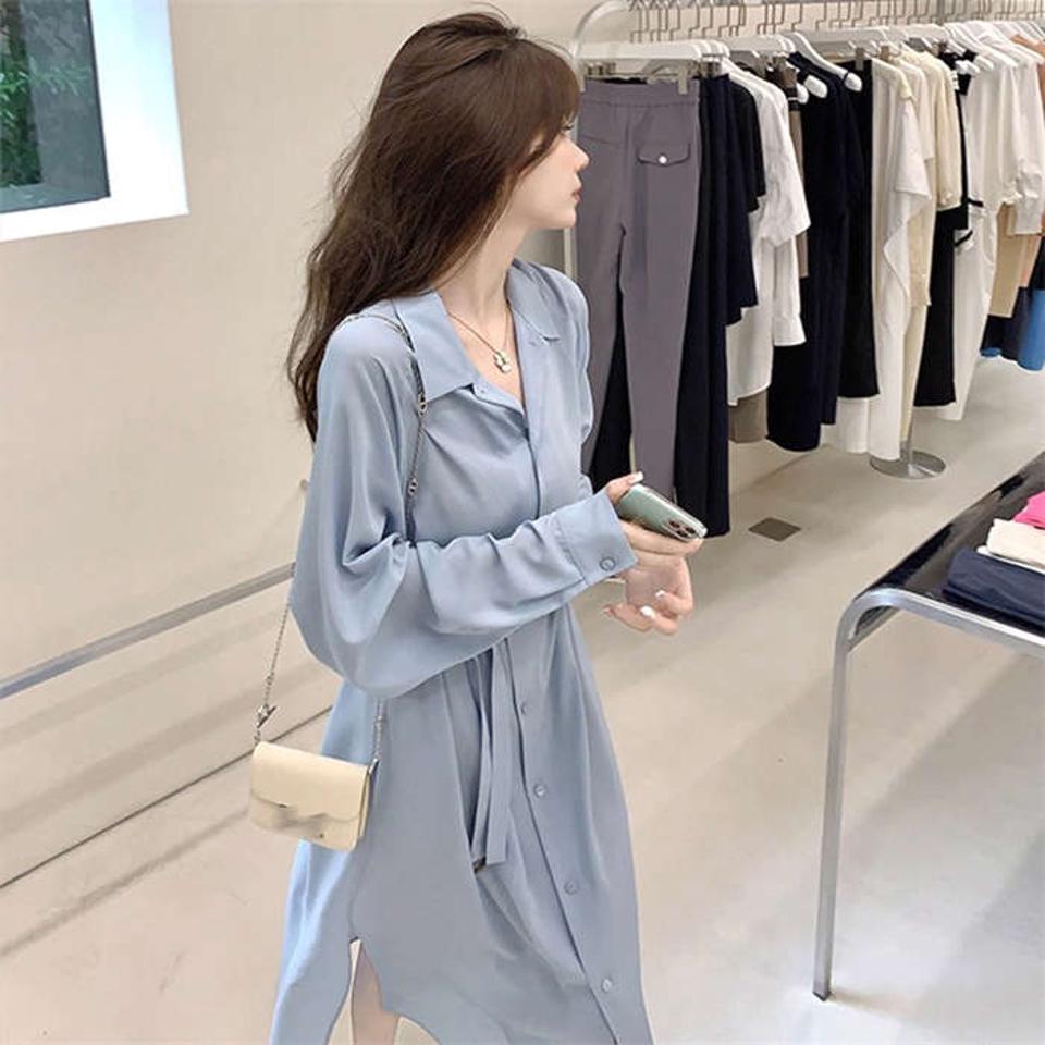 ワンピース シャツ 春 夏 秋 ロングワンピース 長袖 オーバーサイズ ゆったり 体型カバー 羽織物 無地 カジュアル シンプル フェミニン