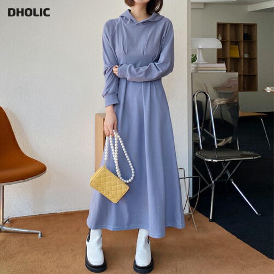 ≪人気商品再入荷≫タックフードワンピース・全4色・b00428 レディース 【ops】ワンピース ロング丈 長袖 フード 単色 無地 シンプル くすみ パステル ウエストマーク ワンマイルウェア 楽ちん ラフ ゆったり 秋 冬 カジュアル フレア 韓国ファッション