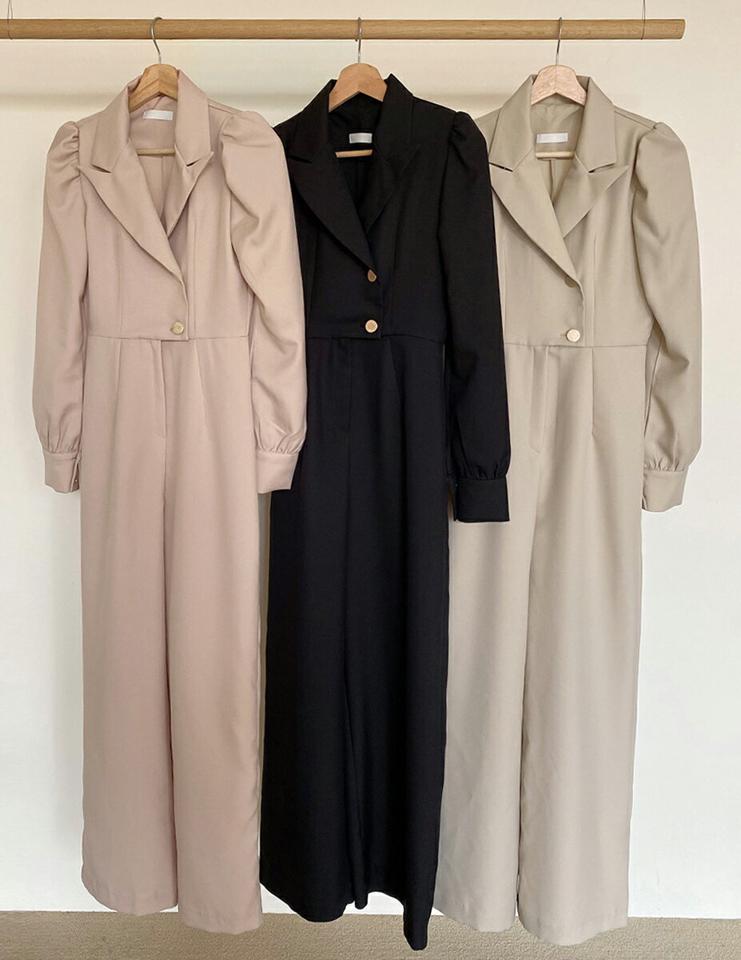 【送料無料】ベルト付カラーオールインワン・全3色・t66750 レディース 【pt】パンツ ロング 丈 オールインワン 長袖 Vネック パフ 袖 パステル 単色 無地 ユニーク 結婚式 ストレート ベルト 肩パッド 入り 脚長 大人 きれいめ 韓国ファッション