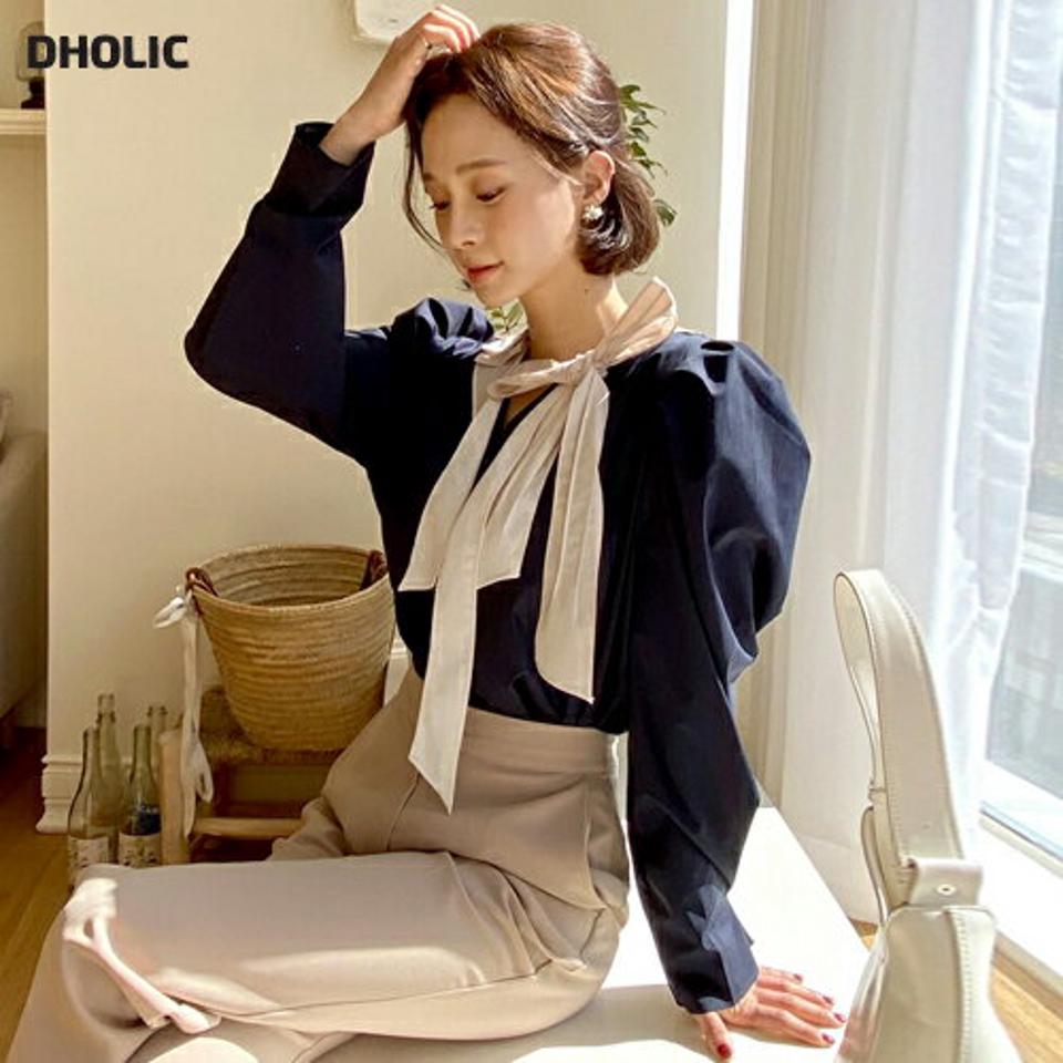 ストラップ付タックパフブラウス・全4色・b66744 レディース 【bl】ブラウス トップス 長袖 Vネック 配色 リボン りぼん 春 夏 秋 パフスリーブ パフ袖 フェミニン ストラップ タック ガーリー デコルテ 鎖骨 パステル 単色 無地 韓国ファッション