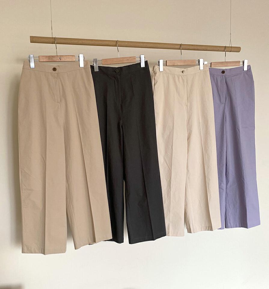 コットンワイドパンツ・全4色・b66756 レディース 【pt】パンツ ロング 丈 ワイド 単色 シンプル 無地 コットン 綿 パステル 春 夏 秋 冬 ボタン ストレート ハイウエスト スタイルアップ 脚長 カジュアル きれいめ 大人っぽ 韓国ファッション