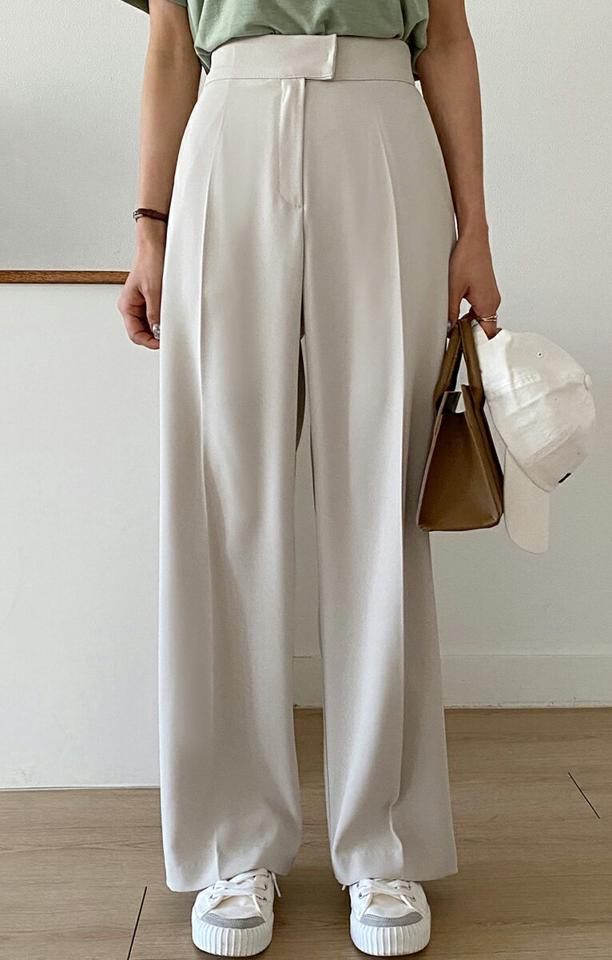 バックシークレットゴムワイドスラックス・全3色・b66733 レディース 【pt】スラックス パンツ ロング 丈 パステル 無地 単色 シンプル ベーシック ゆったり ハイウエスト 脚長 ストレート 春 夏 秋 冬 美脚 ダーツライン ウエスト カジュアル ゴム 韓国ファッション