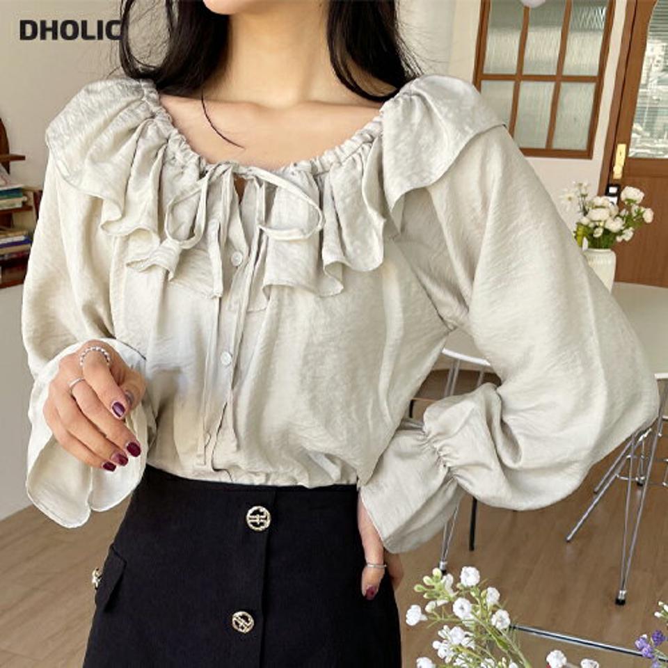 2WAYフリルリボンブラウス・全3色・t66697 レディース 【bl】ブラウス トップス 長袖 パステル フリル 袖 パフ リボン 無地 単色 無地 ボタン 鎖骨 デコルテ オフショル 肌見せ 春 夏 ガーリー ふんわり フェミニン シルキー 上品 韓国ファッション