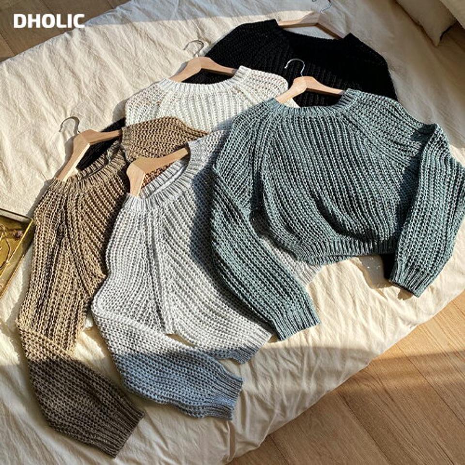 シアーラグランクロップドニット・全5色・t66741 レディース 【tops】トップス ニット 長袖 クロップド丈 くすみ パステル シンプルニット カラーニット 単色 無地 シンプル スリット ゆったり 楽ちん ラグラン 秋 冬 カジュアル 韓国ファッション