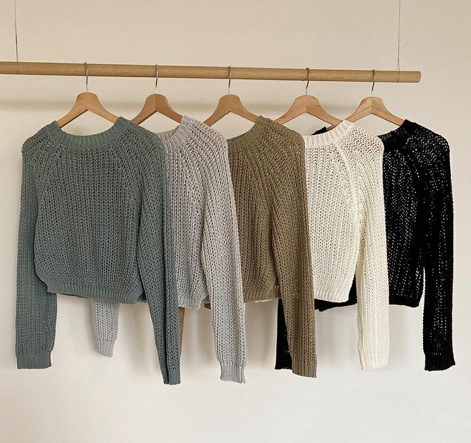 シアーラグランクロップドニット・全5色・t66741 レディース 【tops】トップス ニット 長袖 クロップド丈 くすみ パステル シンプルニット カラーニット 単色 無地 シンプル スリット ゆったり 楽ちん ラグラン 秋 冬 カジュアル 韓国ファッション