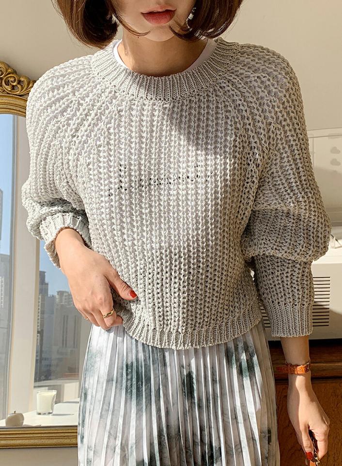 シアーラグランクロップドニット・全5色・t66741 レディース 【tops】トップス ニット 長袖 クロップド丈 くすみ パステル シンプルニット カラーニット 単色 無地 シンプル スリット ゆったり 楽ちん ラグラン 秋 冬 カジュアル 韓国ファッション