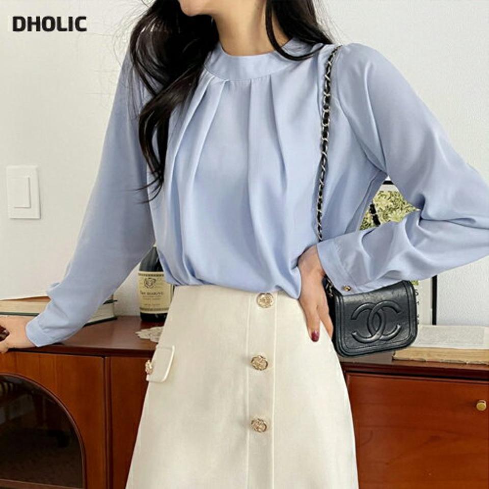 【10%OFF】シルキータックブラウス・全4色・b66729 レディース 【bl】ブラウス 長袖 トップス 単色 シンプル 無地 オフィスカジュアル 春 秋 タック シルキー スリット 水色 フェミニン かわいい 可愛い 大人っぽ ボタン 韓国ファッション【HS】セール