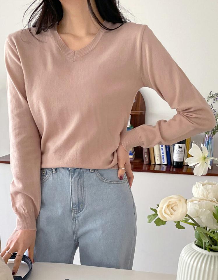 Vネックソフトニット・全4色・t66702 レディース 【tops】ニット トップス 長袖 単色 シンプル 無地 ベーシック 秋 冬 オフィスカジュアル シンプルニット カラーニット パステル Vネック カジュアル ガーリー フェミニン きれいめ 韓国ファッション