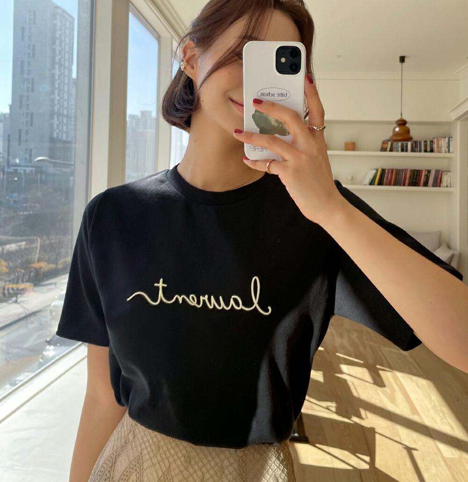 【4DAY限定SALE】レタリングラウンド半袖Tシャツ・全4色・t66742 レディース 【tops】トップス Tシャツ ロゴ ロゴT 半袖 ラフ 春 夏 シンプル レタリング 筆記体 パステル カジュアル ラウンドネック ゆったり 楽ちん 韓国ファッション