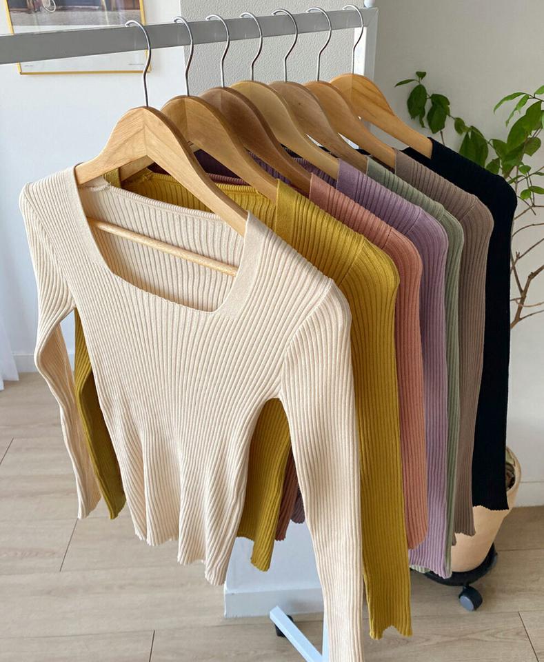 ≪人気商品再入荷≫スクエアリブニット・全7色・t66701 レディース 【tops】トップス ニット 長袖 スクエアネック リブ リブニット スリム パステル 無地 シンプル 鎖骨 デコルテ見せ 秋 冬 きれいめ カラーニット 大人っぽ フェミニン 韓国ファッション