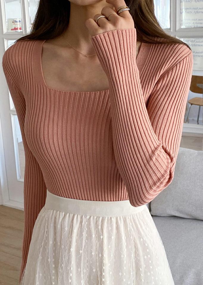 ≪人気商品再入荷≫スクエアリブニット・全7色・t66701 レディース 【tops】トップス ニット 長袖 スクエアネック リブ リブニット スリム パステル 無地 シンプル 鎖骨 デコルテ見せ 秋 冬 きれいめ カラーニット 大人っぽ フェミニン 韓国ファッション