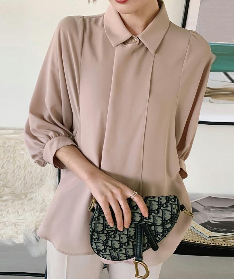 7分袖ラッフルカラーブラウス・全3色・t71728 レディース 【bl】 トップス ブラウス 7分袖 カラーネック ラッフル ボタン シンプル かわいい カジュアル フェミニン ガーリー 春 秋 冬 韓国ファッション ハイホリHIHOLLI