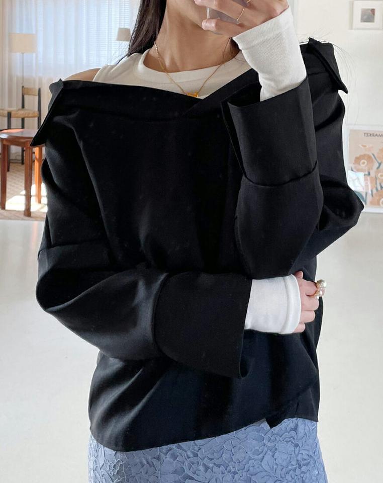 レイヤード風カラーブラウス・全4色・t71735 レディース 【bl】 トップス ブラウス 長袖 ラウンドネック カラー レイヤード風 スリット シンプル かわいい カジュアル フェミニン ガーリー 春 秋 冬 韓国ファッション ハイホリHIHOLLI