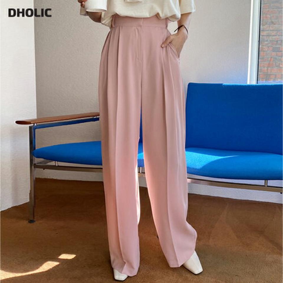 ツータックワイドスラックス・全5色・t00440 レディース 【pt】スラックス パンツ ロング 丈 単色 無地 シンプル 春 夏 秋 冬 パステル カジュアル ワイド カラバリ タック 脚長 オフィスカジュアル きれいめ ピンク 韓国ファッション