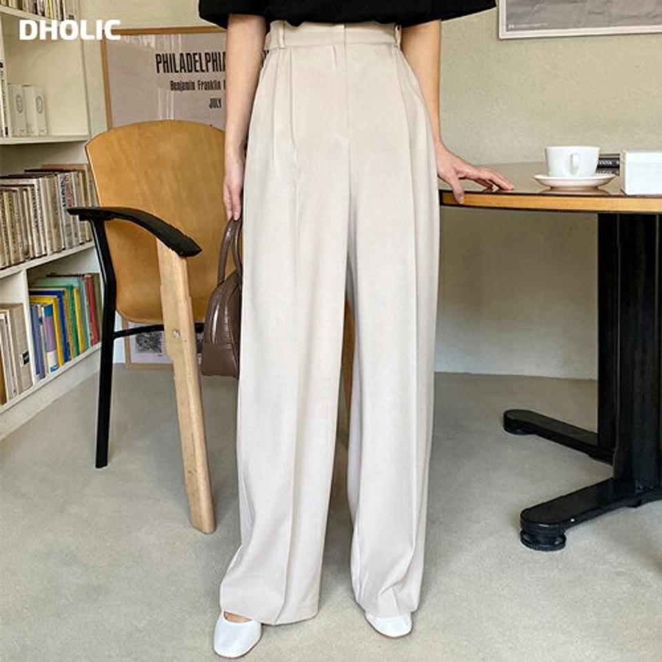 ツータックスラックス・全3色・t00435 レディース 【pt】パンツ スラックス ロング 丈 タック 無地 単色 シンプル オフィスカジュアル ワイド ウエストゴム ウエストマーク 大人っぽ カジュアル 春 夏 秋 冬 パステル 韓国ファッション