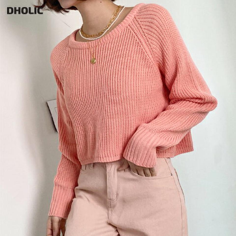 クロップドラグランラウンドニット・全6色・t00423 レディース 【tops】トップス ニット 長袖 クロップド丈 単色 シンプル 無地 ラグラン 秋 冬 シンプル カラーニット パステル デコルテ見せ フェミニン ショート丈 かわいい 韓国ファッション