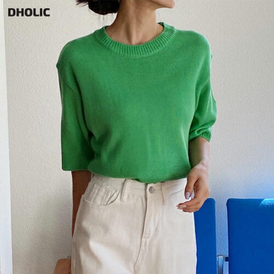 ラウンド半袖ニット・全4色・t00421 レディース 【tops】トップス ニット 半袖 単色 シンプル 無地 シンプルニット カラーニット 春 秋 パステル ビビッド カラーアイテム カジュアル かわいい 可愛い ゆったり ラフ ランドネック 韓国ファッション