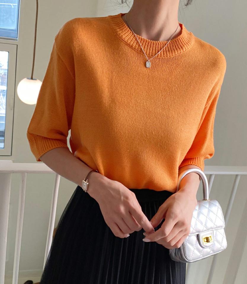 ラウンド半袖ニット・全4色・t00421 レディース 【tops】トップス ニット 半袖 単色 シンプル 無地 シンプルニット カラーニット 春 秋 パステル ビビッド カラーアイテム カジュアル かわいい 可愛い ゆったり ラフ ランドネック 韓国ファッション