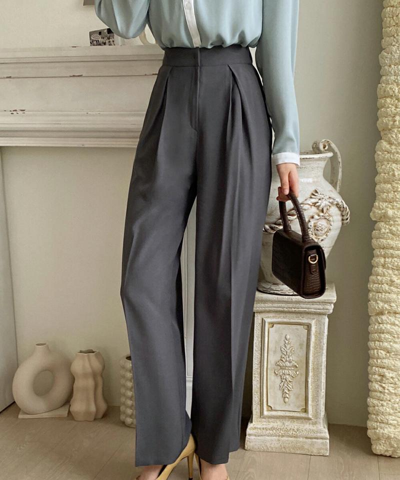 ディープタックワイドスラックス・全4色・t66359 レディース 【pt】パンツ ロング 丈 スラックス ワイド 単色 無地 シンプル オフィスカジュアル 春 夏 秋 冬 大人っぽ きれいめ ハイウエスト 美脚 ダーツライン パステル 韓国ファッション