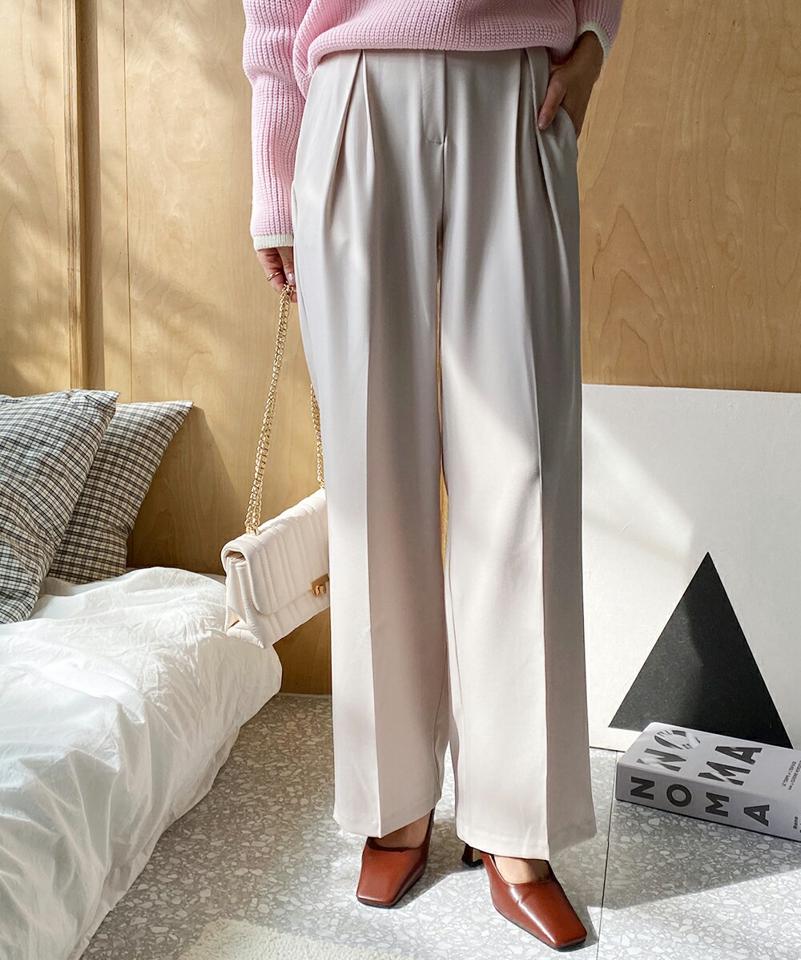 ディープタックワイドスラックス・全4色・t66359 レディース 【pt】パンツ ロング 丈 スラックス ワイド 単色 無地 シンプル オフィスカジュアル 春 夏 秋 冬 大人っぽ きれいめ ハイウエスト 美脚 ダーツライン パステル 韓国ファッション