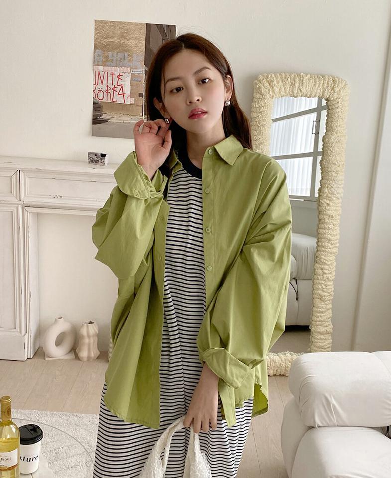 パフドロップショルダーシャツ・全4色・t66342 レディース 【bl】シャツ トップス 長袖 春 秋 シンプル 無地 単色 ドロップショルダー 肩落ち オーバーシャツ ゆったり ラフ カジュアル パステル かわいい 可愛い 韓国ファッション