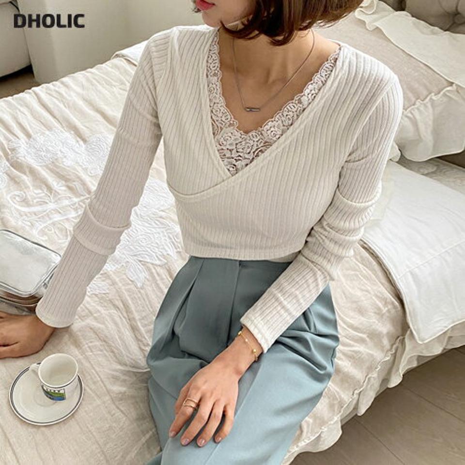 クロスリブTシャツ・全4色・t66338 レディース 【tops】トップス 長袖 Vネック Tシャツ 無地 単色 リブ クロス 春 秋 冬 鎖骨 デコルテ見せ 肌見せ 短め 丈 スリム フェミニン カジュアル 大人っぽ きれいめ パステル 韓国ファッション