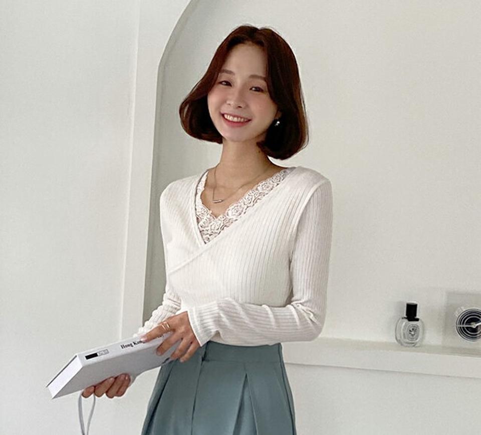 クロスリブTシャツ・全4色・t66338 レディース 【tops】トップス 長袖 Vネック Tシャツ 無地 単色 リブ クロス 春 秋 冬 鎖骨 デコルテ見せ 肌見せ 短め 丈 スリム フェミニン カジュアル 大人っぽ きれいめ パステル 韓国ファッション