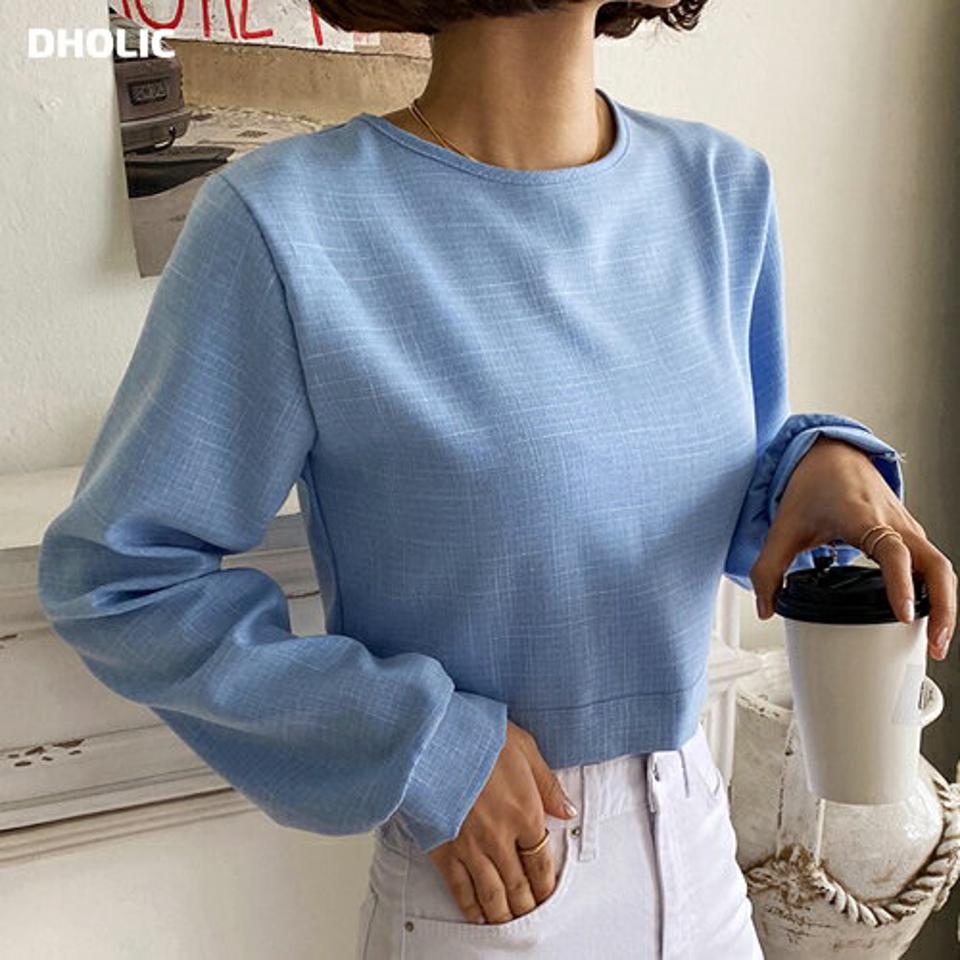 ツイード調バックスリットブラウス・全4色・t66340 レディース 【bl】ブラウス 長袖 トップス ツイード調 柄 春 秋 冬 スリット リボン バックシャン クロップド丈 かわいい 可愛い 水色 パステル フェミニン きれいめ 韓国ファッション