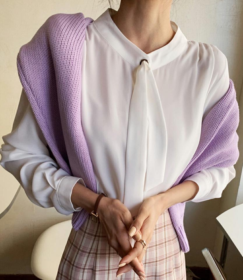 【マラソン特価】タイギャザーシフォンブラウス・全3色・b66791 レディース 【bl】韓国ファッション トップス ブラウス 長袖 タイ パフスリーブ ギャザー シフォン 無地 シンプル かわいい カジュアル フェミニン ガーリー 春 秋 冬