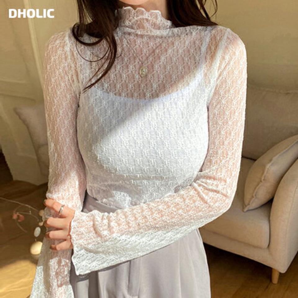 ≪人気商品再入荷≫ウェーブヘムレースブラウス・全3色・t66794 レディース 【bl】韓国ファッション トップス ブラウス 長袖 ハーフネック 花柄 フラワー ウェーブヘム レース シンプル かわいい フェミニン ガーリー 春 秋 冬