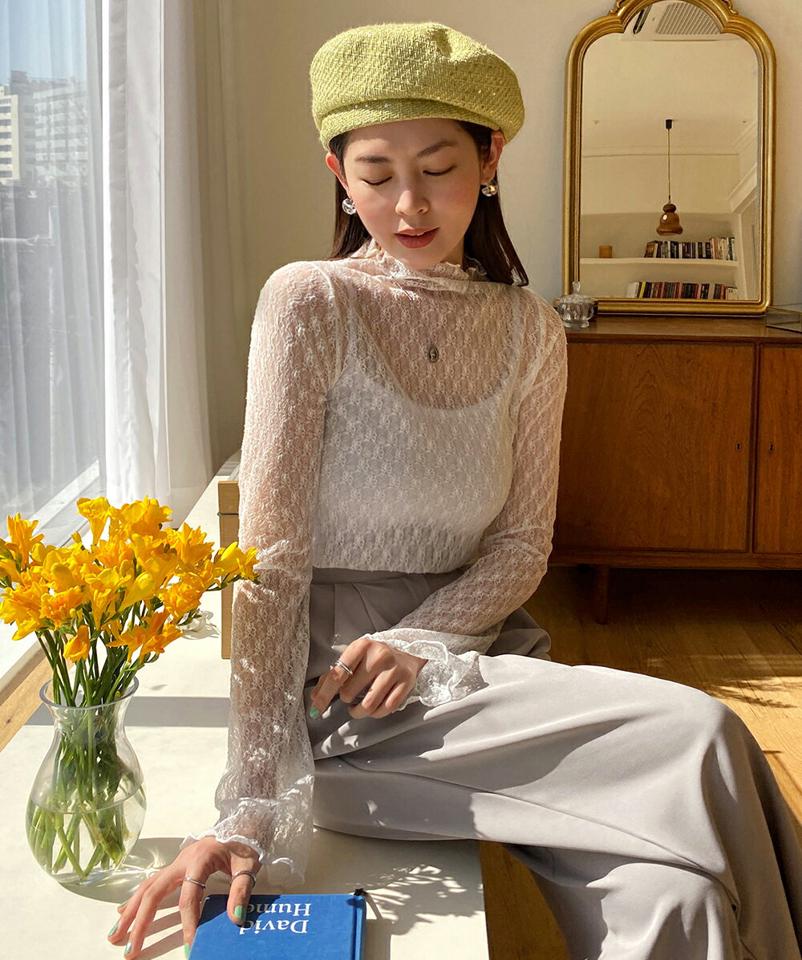 ≪人気商品再入荷≫ウェーブヘムレースブラウス・全3色・t66794 レディース 【bl】韓国ファッション トップス ブラウス 長袖 ハーフネック 花柄 フラワー ウェーブヘム レース シンプル かわいい フェミニン ガーリー 春 秋 冬