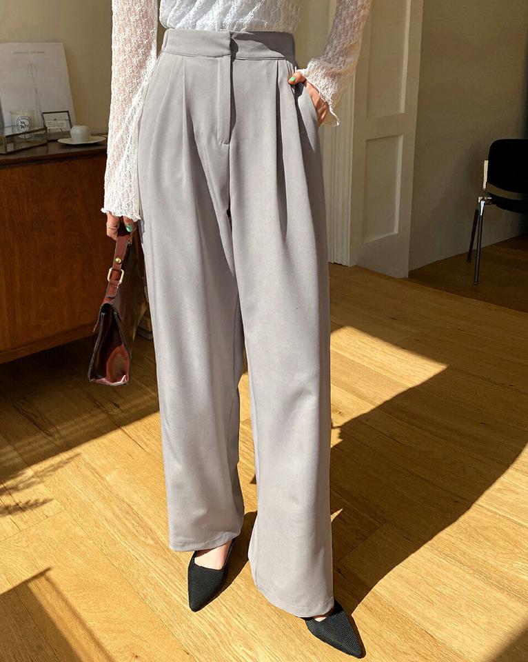 バックゴムストレートスラックス・全4色・t66802 レディース 【pt】韓国ファッション ボトムス ロング ロングパンツ スラックスパンツ スラックス バックゴム ストレート ハイウエスト 無地 シンプル フェミニン カジュアル 春 秋 冬