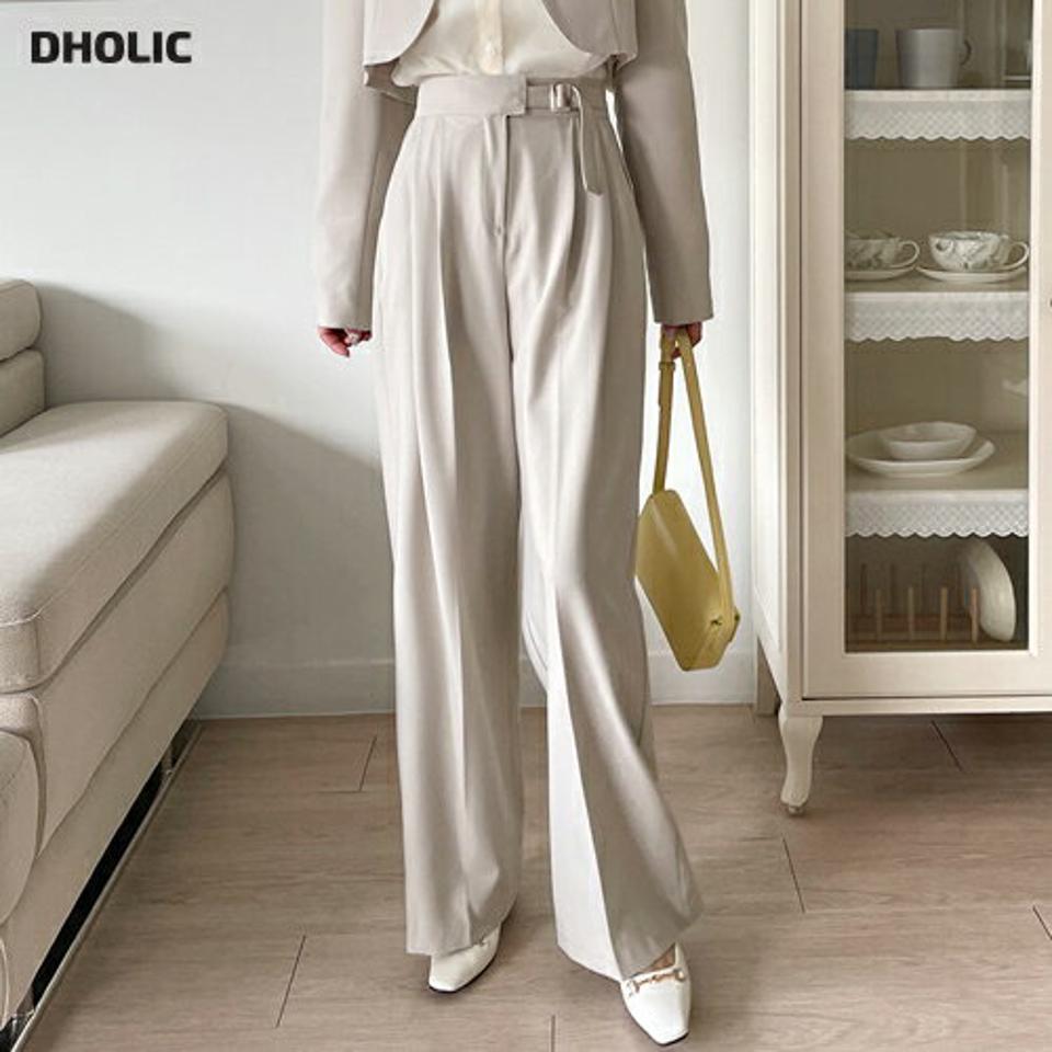 サイドベルトスラックス・全2色・t00263 レディース 【pt】韓国ファッション ボトムス ロング ロングパンツ スラックスパンツ スラックス サイドベルトハイウエスト ワイド ツータック 無地 シンプル フェミニン カジュアル 春 秋 冬