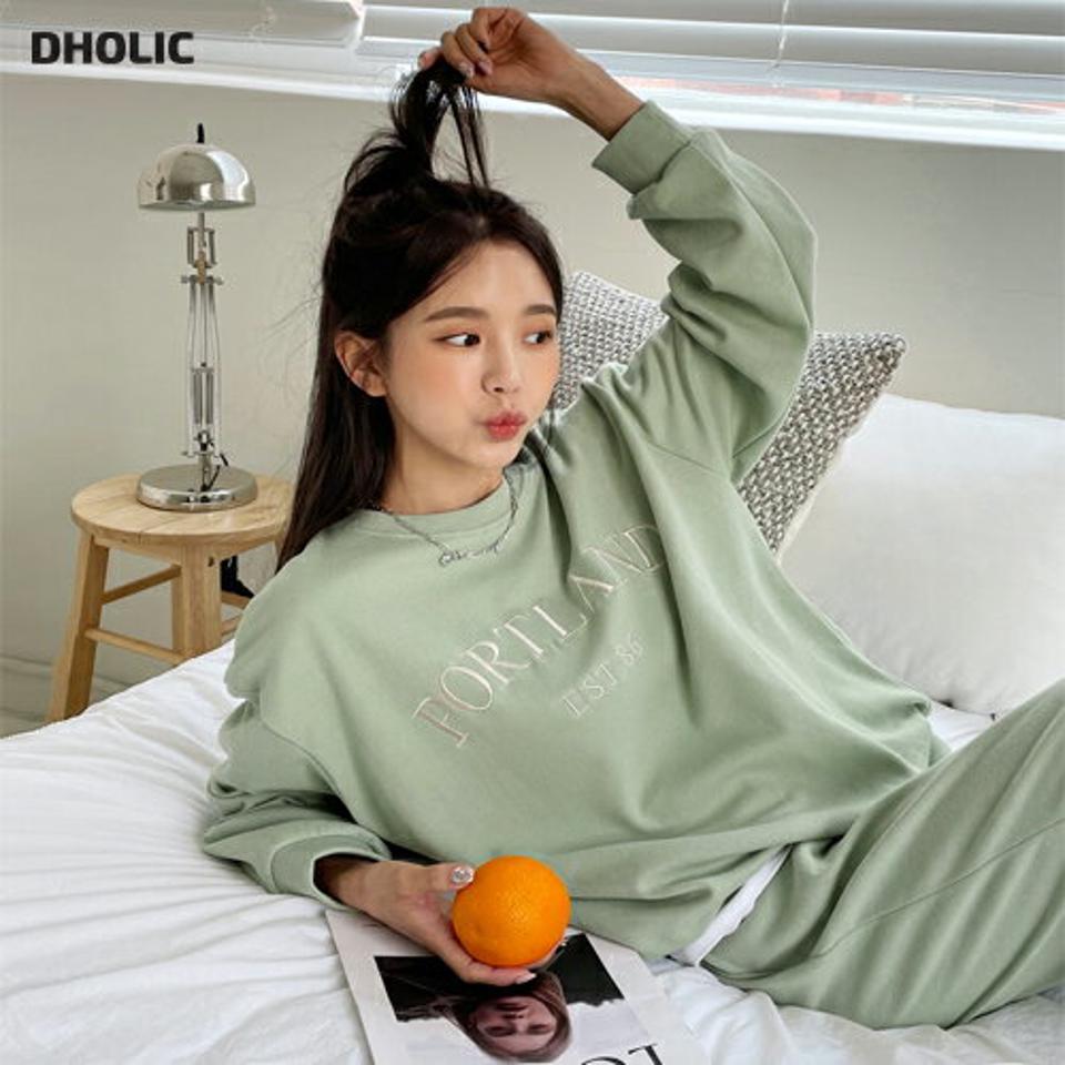 PORTLANDレタリングスウェット&ジョガーパンツSET・全4色・b00260 レディース 【pt】韓国ファッション ボトムス ロング ロングパンツ スラックス スウェット セットアップ 長袖 ラウンドネック レタリング シンプル 体型カバー カジュアル 春 秋 冬