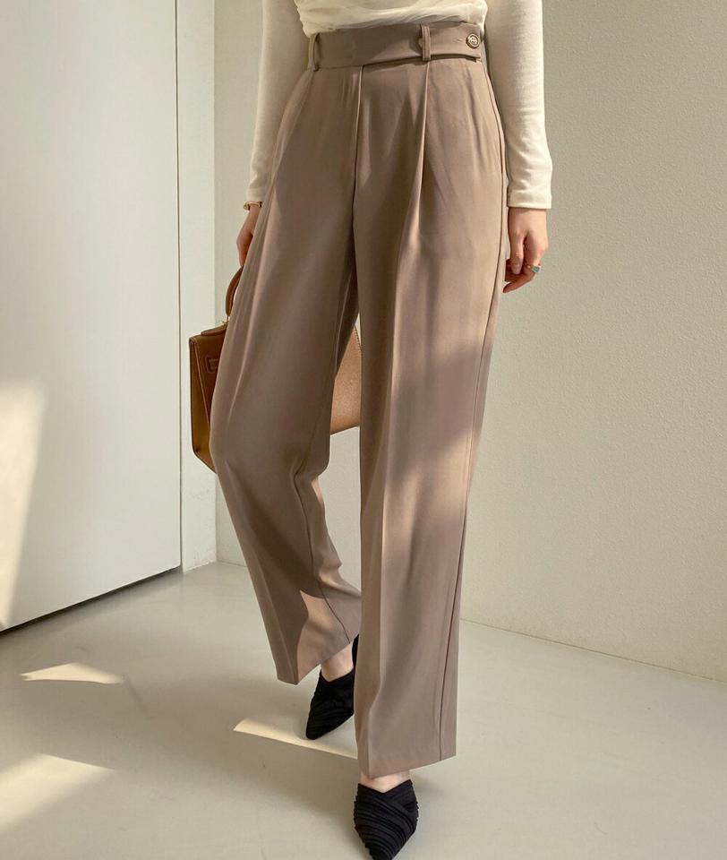 サイドボタンワイドスラックス・全4色・t71867 レディース 【pt】パンツ ロング 丈 スラックス 単色 無地 シンプル 春 夏 秋 冬 オフィスカジュアル きれいめ 大人っぽ ストレート ワイド ハイウエスト 脚長 上品 韓国ファッション ハイホリHIHOLLI