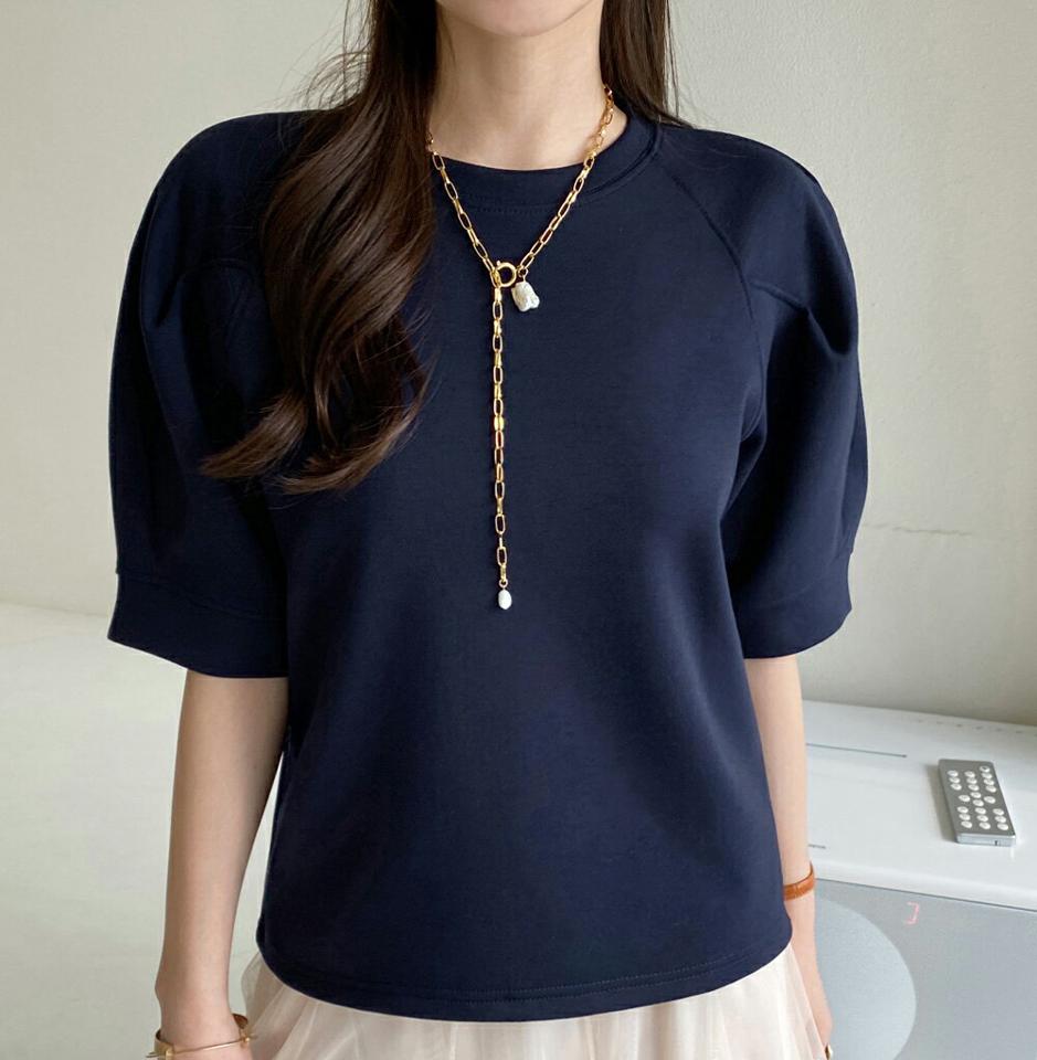 ラグランタックハーフスリーブTシャツ・全3色・b71843 レディース 【tops】 トップス Tシャツ 半袖 単色 無地 シンプル ラグラン タック ゆったりカジュアル パステル ミント ホワイト ネイビー 上品 韓国ファッション ハイホリHIHOLLI