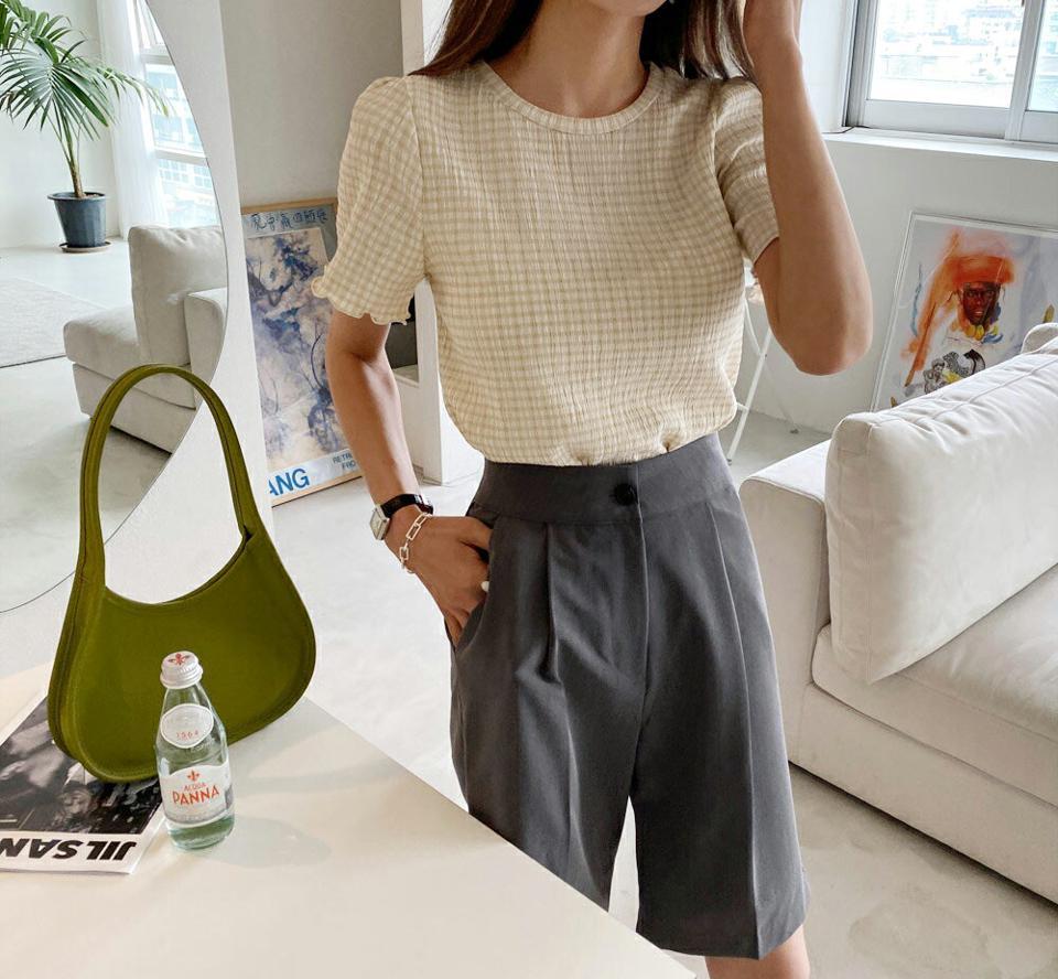 ≪人気商品再入荷≫チェックパターン半袖ブラウス・全5色・e66717 レディース 【bl】韓国ファッション トップス ブラウス 半袖 ラウンドネック チェック柄 メロウ シンプル かわいい カジュアル フェミニン ガーリー 春 夏 秋 冬