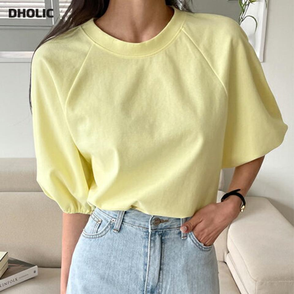 ラグランパフ半袖Tシャツ・全5色・t00257 レディース 【tops】韓国ファッション トップス Tシャツ 大人 半袖 ラウンドネック ラグラン パフスリーブ かわいい 無地 ベーシック シンプル フェミニン カジュアル デイリー 春 夏 秋 冬