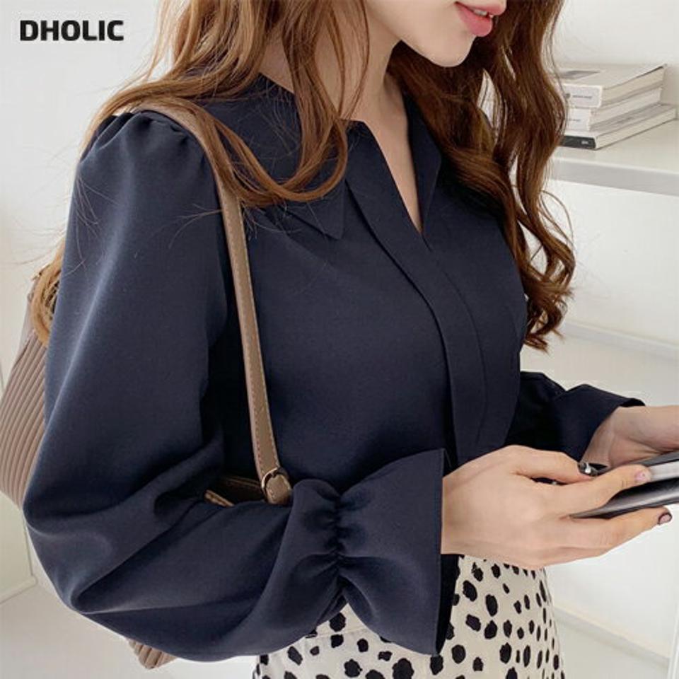 【タイム特価】≪人気商品再入荷≫カラースリットネックブラウス・全3色・e71797 レディース 【bl】ブラウス トップス 長袖 Vネック 単色 無地 襟コン 鎖骨 デコルテ ギャザー パステル 春 秋 オフィスカジュアル 学校行事 韓国ファッション ハイホリHIHOLLI【TS】セール