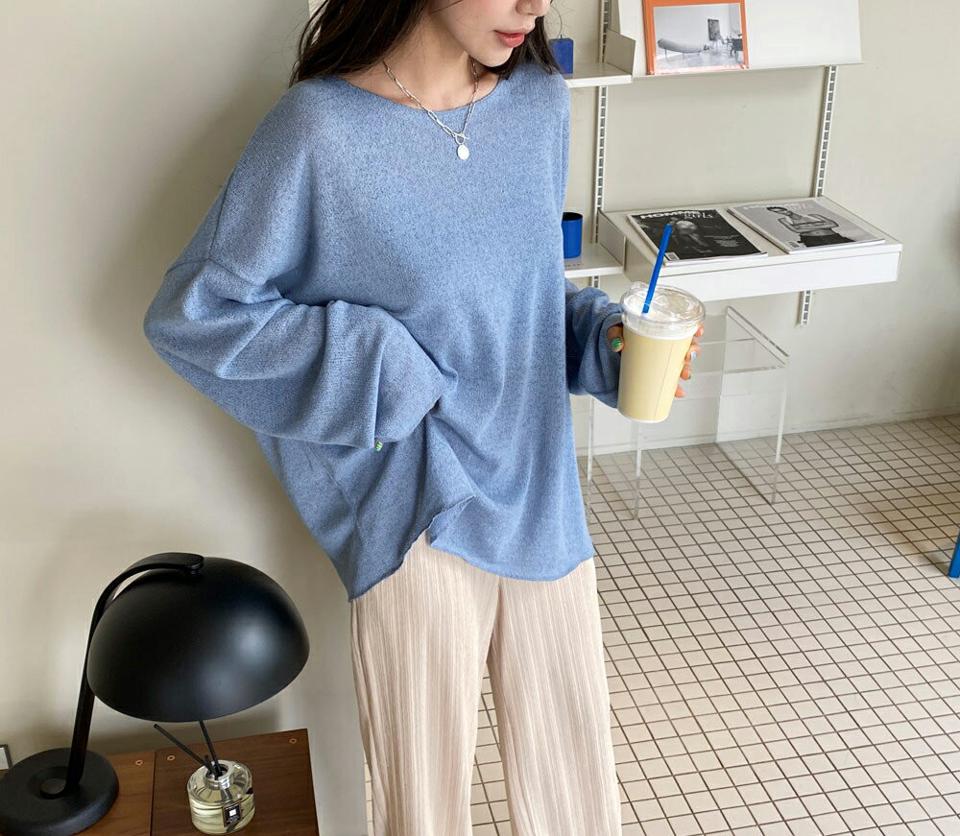 ≪人気商品再入荷≫シアールーズTシャツ・全5色・e66640 レディース 【tops】韓国ファッション トップス Tシャツ 大人 長袖 ラウンドネック シアー ルーズ パステルカラー 無地 シンプル フェミニン カジュアル デイリー 春 秋 冬