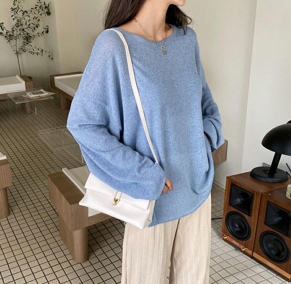 ≪人気商品再入荷≫シアールーズTシャツ・全5色・e66640 レディース 【tops】韓国ファッション トップス Tシャツ 大人 長袖 ラウンドネック シアー ルーズ パステルカラー 無地 シンプル フェミニン カジュアル デイリー 春 秋 冬