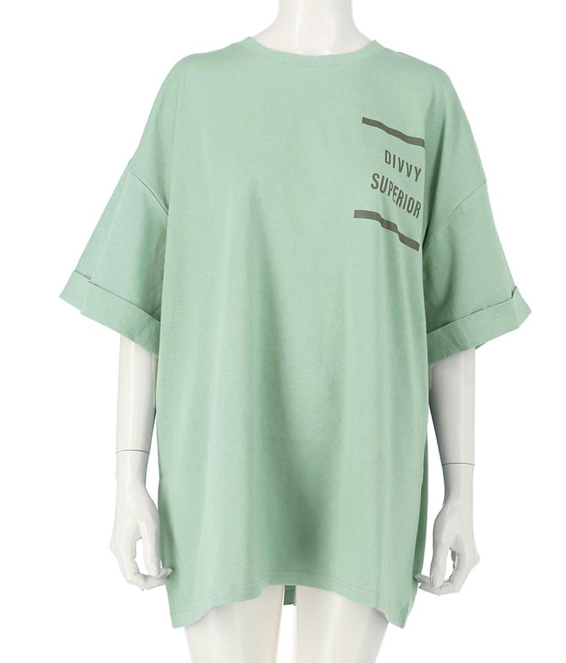ロールアップデザインプリントTシャツ