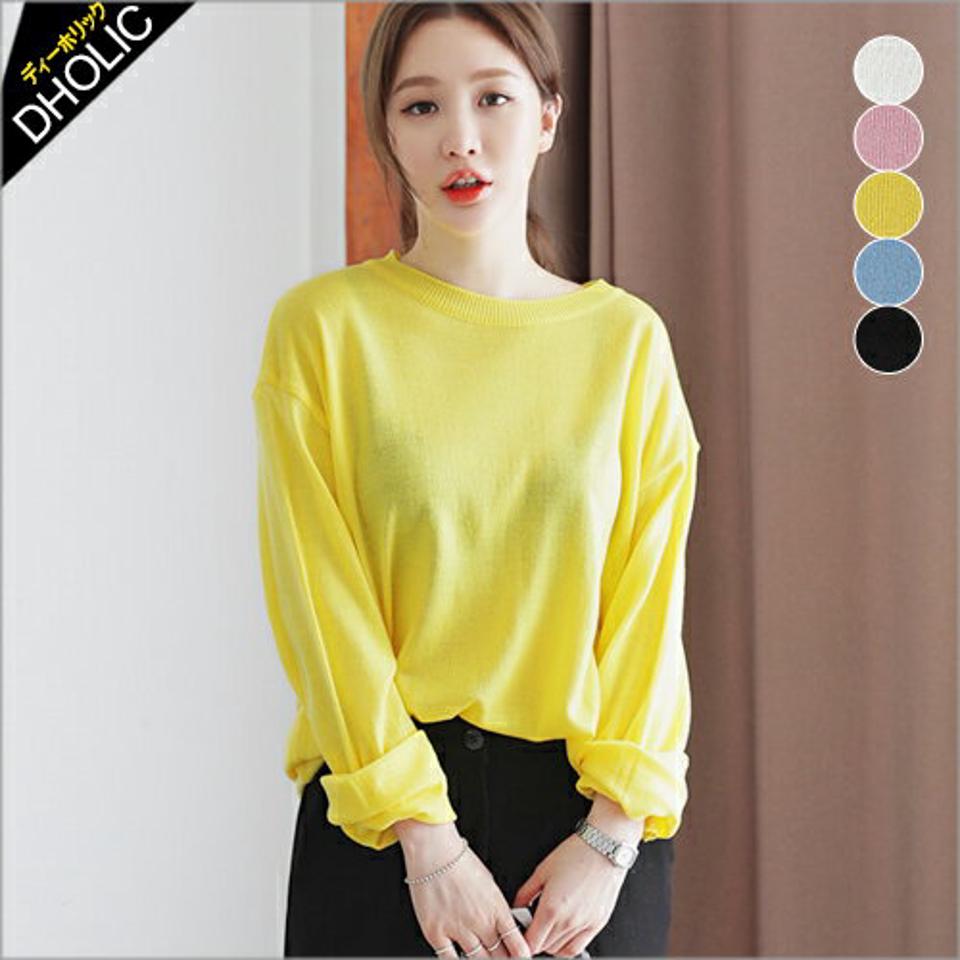 ドロップショルダーラウンドネックニットプルオーバー・全5色 t47112 レディース【tops】