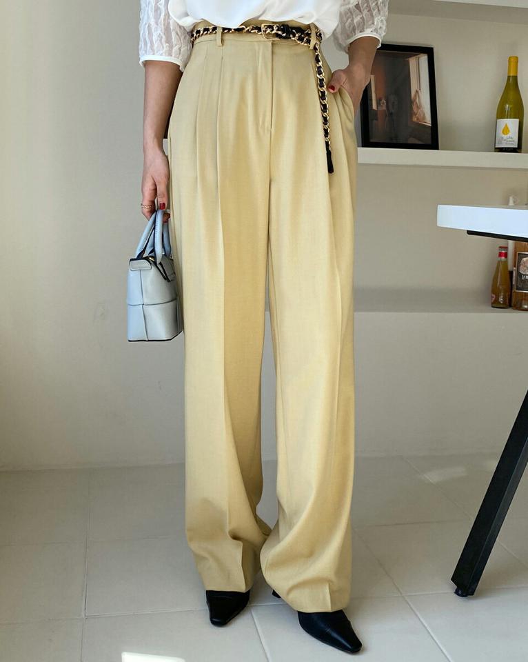 センタープレスワイドスラックス・全3色・b66786 レディース 【pt】韓国ファッション ボトムス ロング ロングパンツ スラックスパンツ スラックス センタープレス ワイド ハイウエスト 無地 シンプル 黄色 スクールガール カラーパンツ フェミニン カジュアル 春 秋 冬