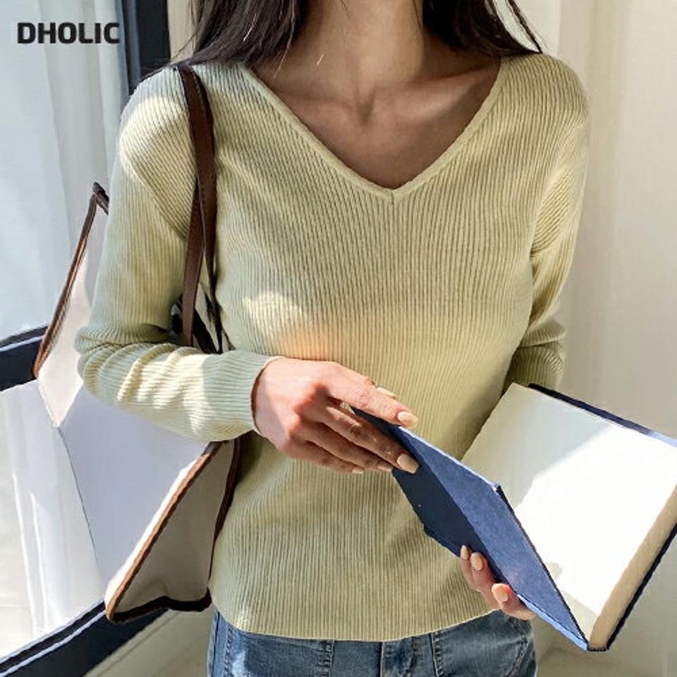 2WAYリブVネックニット・全3色・t66771 レディース 【tops】韓国ファッション トップス ニット 大人 長袖 Vネックルーズ スリム タイト 異素材 無地 ベーシック シンプル フェミニン カジュアル デイリー 春 秋 冬