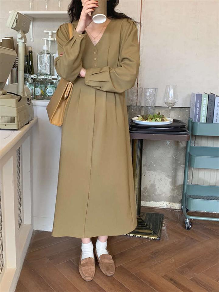 ワンピース 春 ロング丈 体型カバー 春 秋 カジュアル レディース たっぷり ワンピ ロングワンピ シンプル ゆったり 楽ちん 無地 大人 可愛い 綿