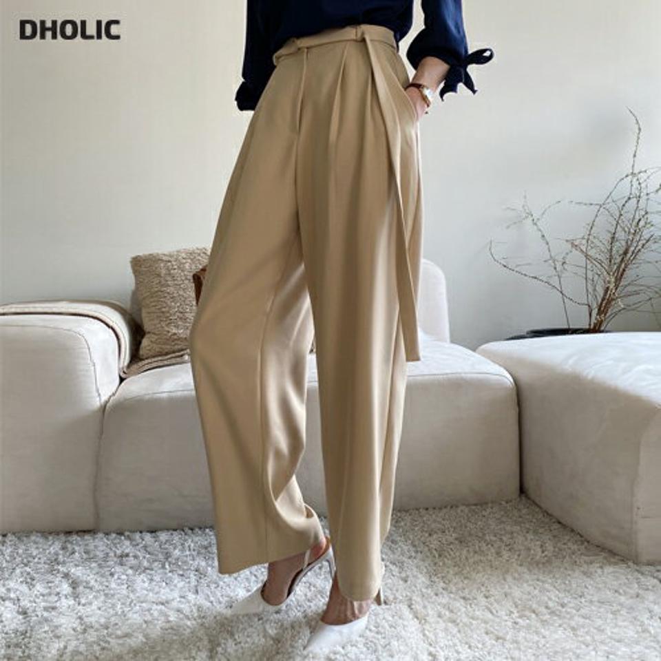 ベルト付バックゴムワイドスラックス・全3色・t71912 レディース 【pt】スラックス パンツ ロング 丈 ワイド 単色 無地 シンプル 春 夏 秋 冬 オフィスカジュアル ワイド ベルト ストレート カジュアル ハイウエスト 韓国ファッション ハイホリHIHOLLI