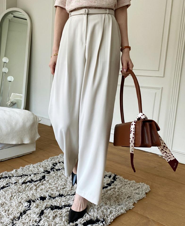 ベルト付バックゴムワイドスラックス・全3色・t71912 レディース 【pt】スラックス パンツ ロング 丈 ワイド 単色 無地 シンプル 春 夏 秋 冬 オフィスカジュアル ワイド ベルト ストレート カジュアル ハイウエスト 韓国ファッション ハイホリHIHOLLI